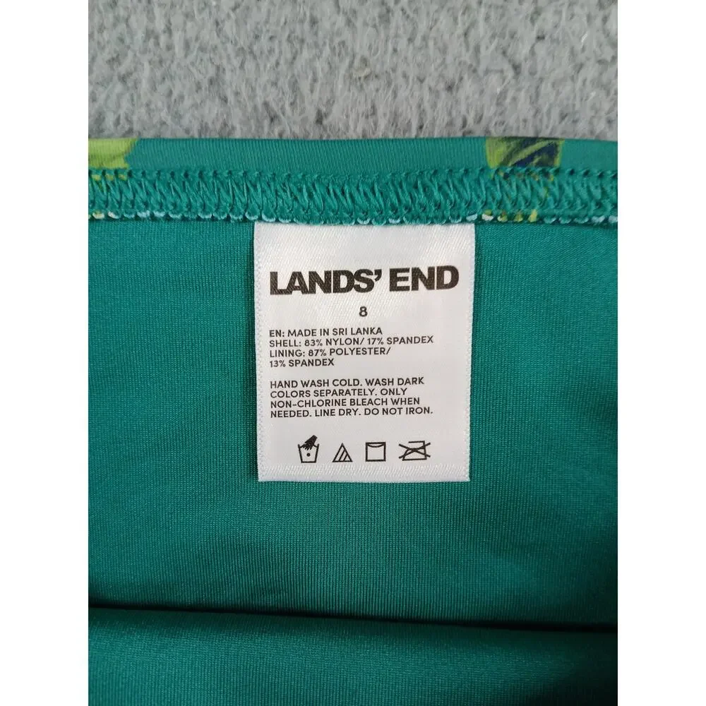 Lands' End Lycra Swim Bottoms Womens 8 Medium Green High Rise Floral Bikini NWT